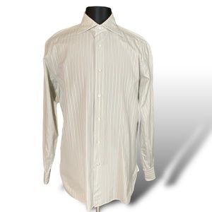 Ermenegildo Zegna Couture Mens Gray Sage White Striped Dress Shirt Sz 43/17